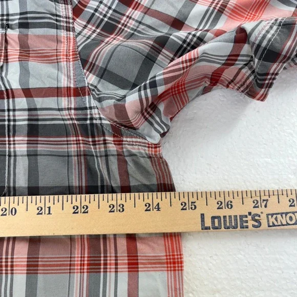 Prana Short Sleeve Button Up Shirt Mens Size Large Plaid Red Gray Pocket Casual - Picture 6 of 7
